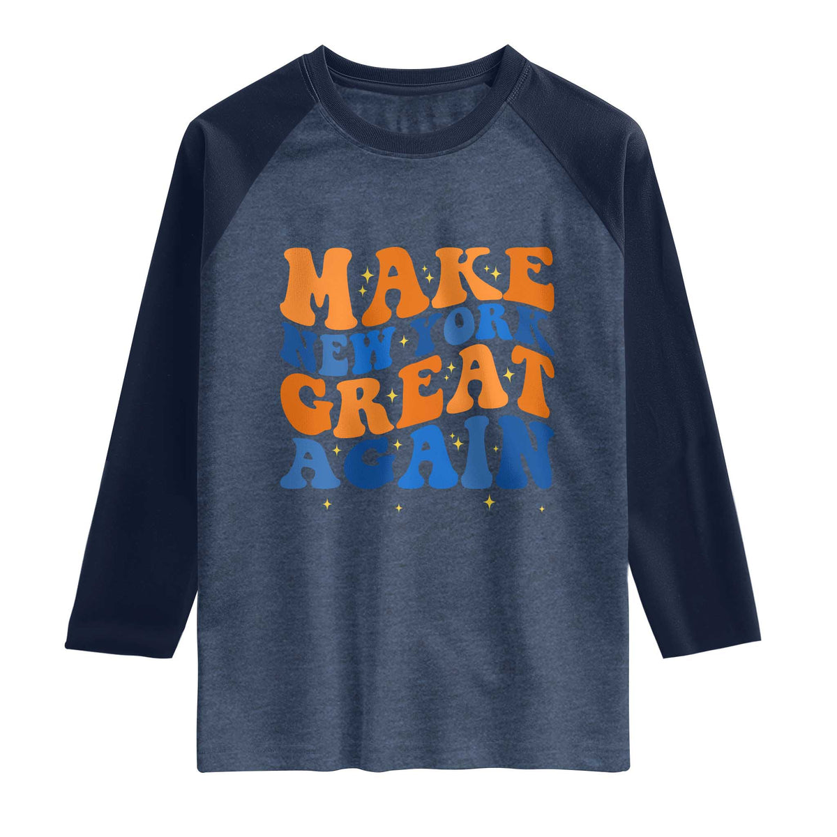 Make New York Great Again Raglan Shirt Retro Wave Graphic TS12 Heather Denim Navy Print Your Wear