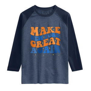Make New York Great Again Raglan Shirt Retro Wave Graphic TS12 Heather Denim Navy Print Your Wear