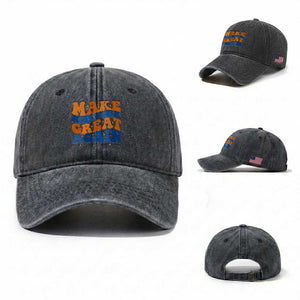Make New York Great Again Washed Cotton Baseball Cap Retro Wave Graphic TS12 Washed Cap Universal Fit Dark Gray Print Your Wear