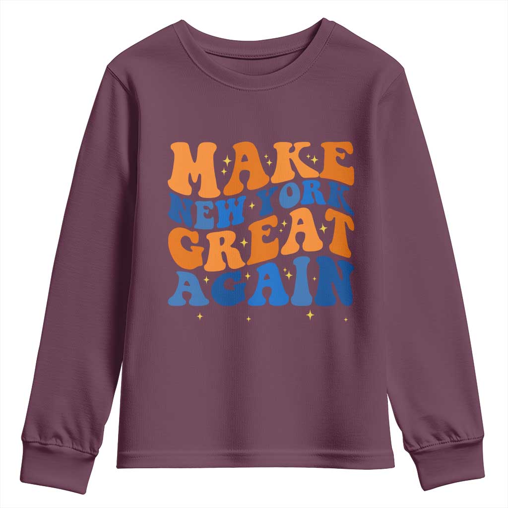 Make New York Great Again Youth Sweatshirt Retro Wave Graphic TS12 Maroon Print Your Wear