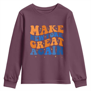 Make New York Great Again Youth Sweatshirt Retro Wave Graphic TS12 Maroon Print Your Wear