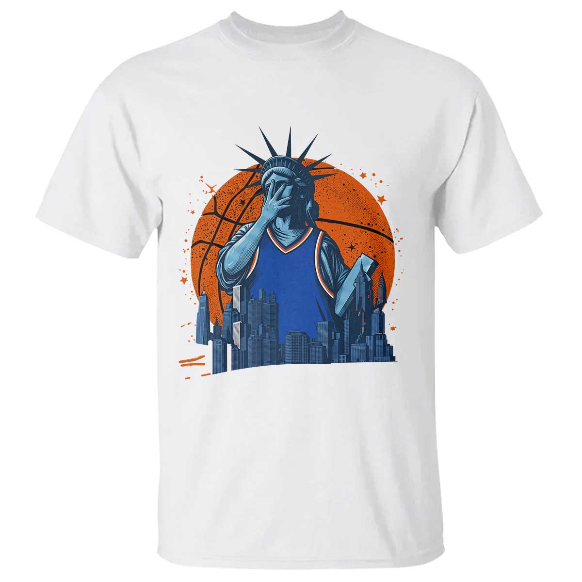Funny Statue Of Liberty Hoops Fan T Shirt New York Sports Gift TS12 White Print Your Wear