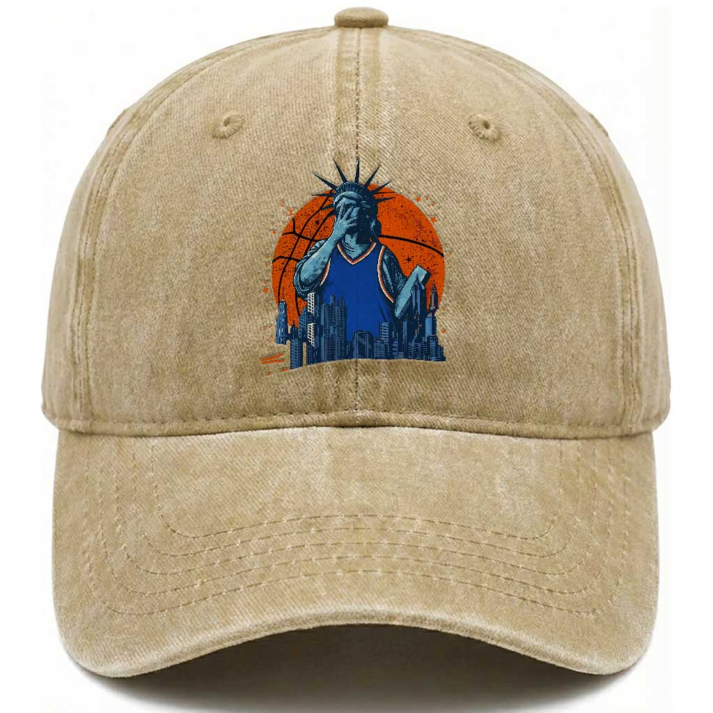 Funny Statue Of Liberty Hoops Fan Washed Cotton Baseball Cap New York Sports Gift TS12 Print Your Wear