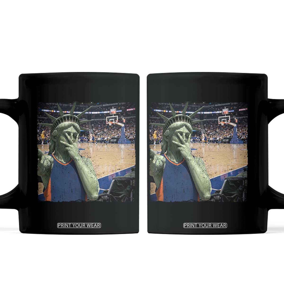 Funny Statue Of Liberty Basketball Selfie Graphic Coffee Mug TS12 Black Print Your Wear