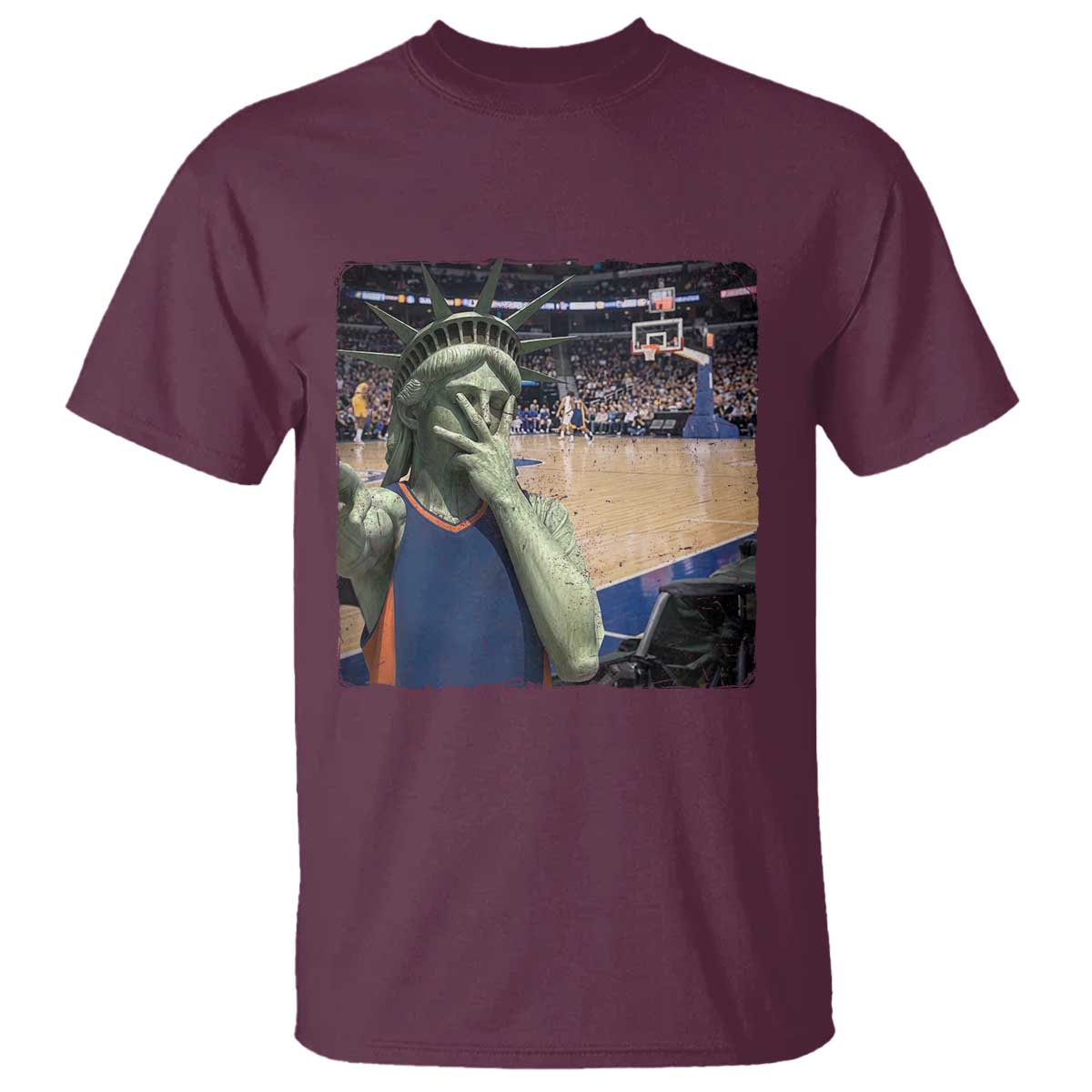 Funny Statue Of Liberty Basketball Selfie Graphic T Shirt TS12 Maroon Print Your Wear