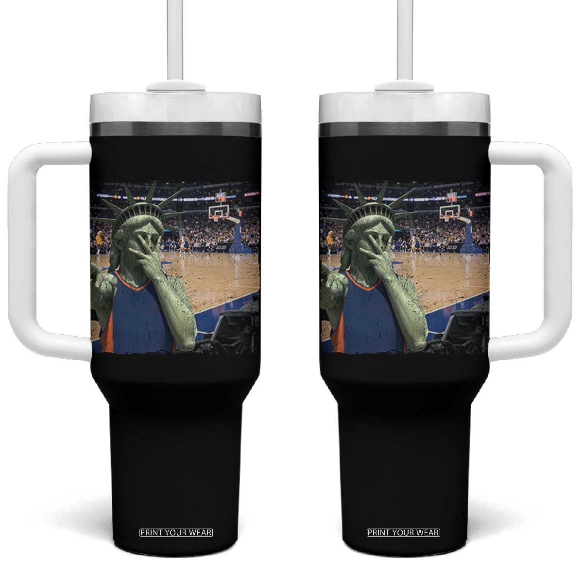 Funny Statue Of Liberty Basketball Selfie Graphic Tumbler With Handle TS12 One Size: 40 oz Black Print Your Wear