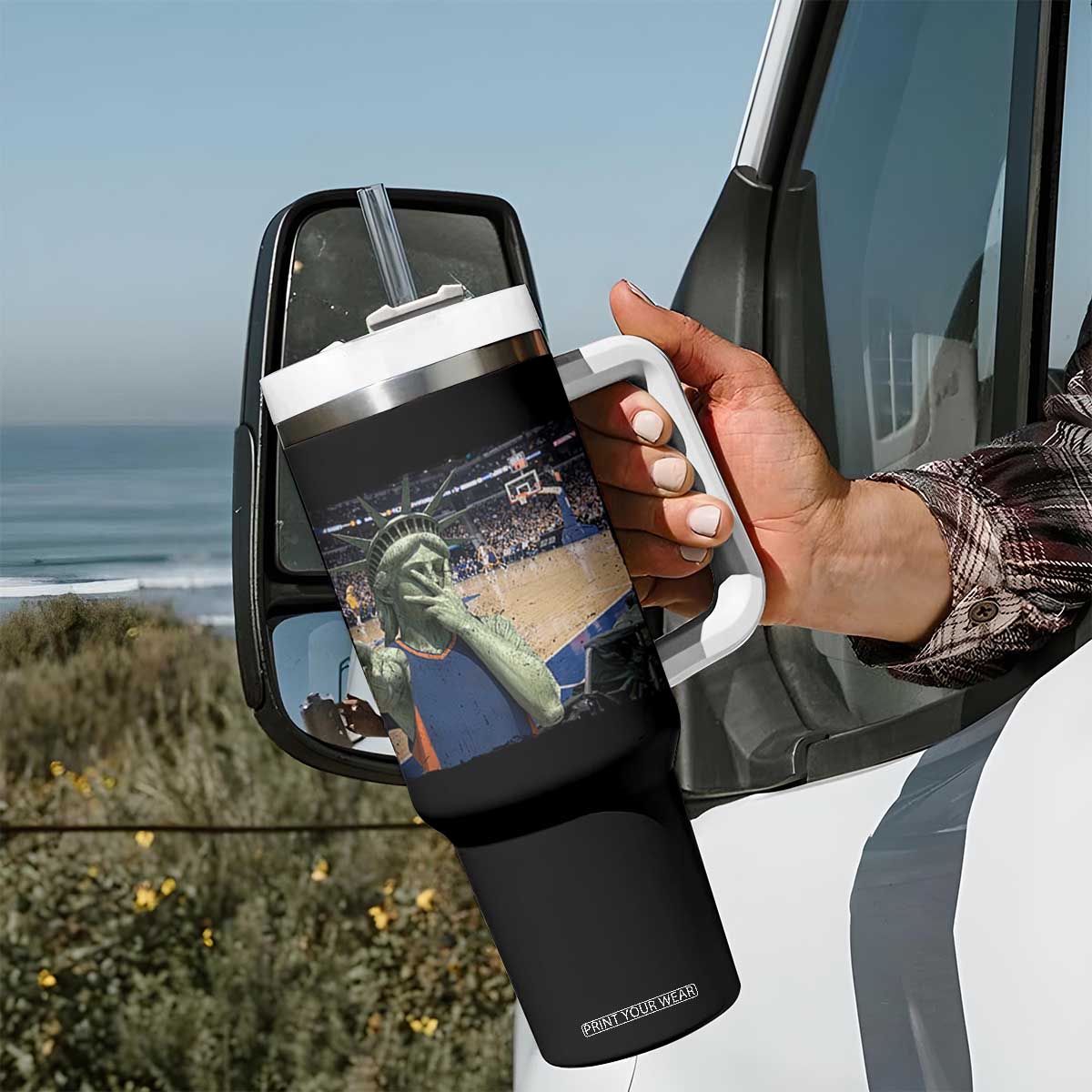 Funny Statue Of Liberty Basketball Selfie Graphic Tumbler With Handle TS12 Print Your Wear