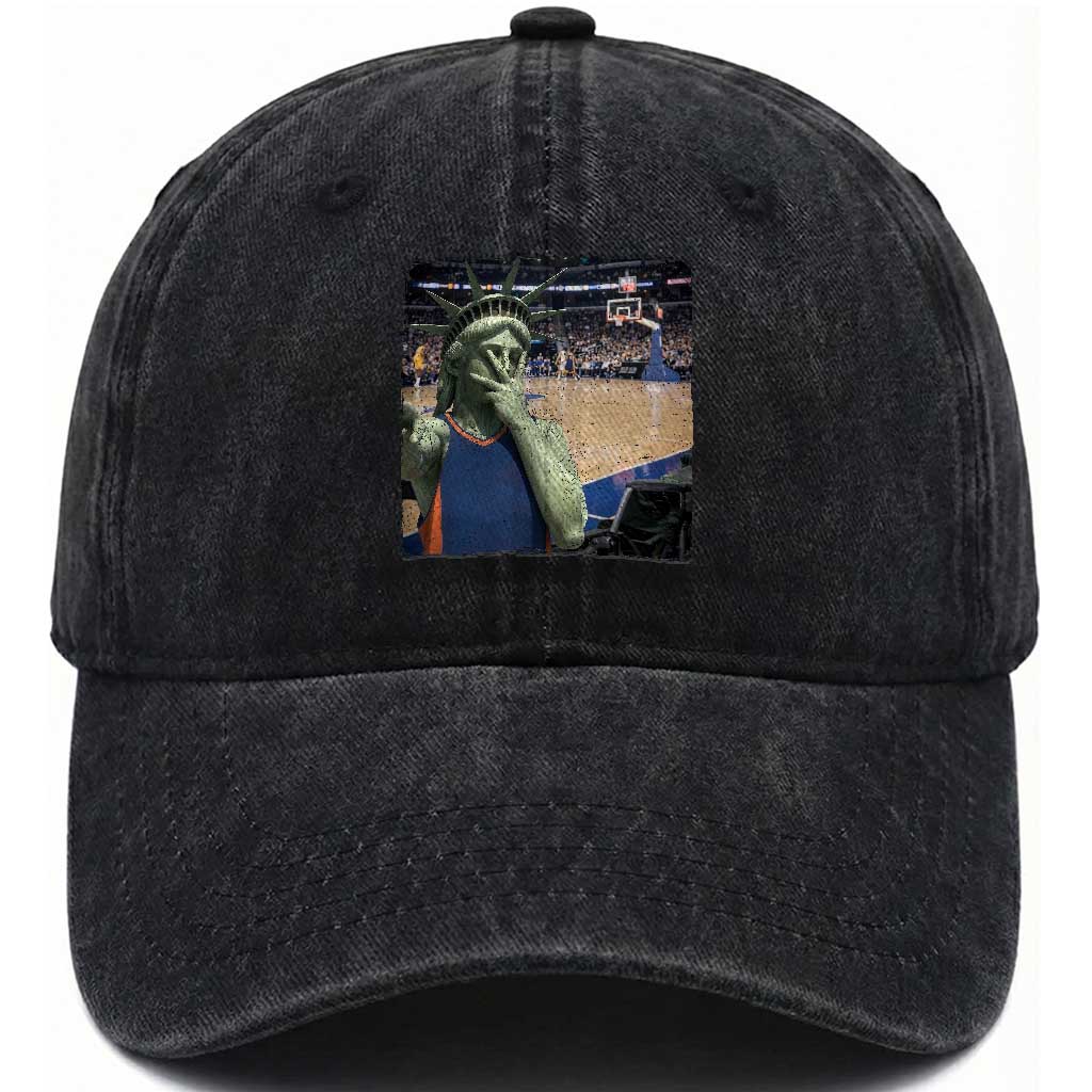 Funny Statue Of Liberty Basketball Selfie Graphic Washed Cotton Baseball Cap TS12 Print Your Wear