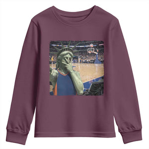 Funny Statue Of Liberty Basketball Selfie Graphic Youth Sweatshirt TS12 Maroon Print Your Wear