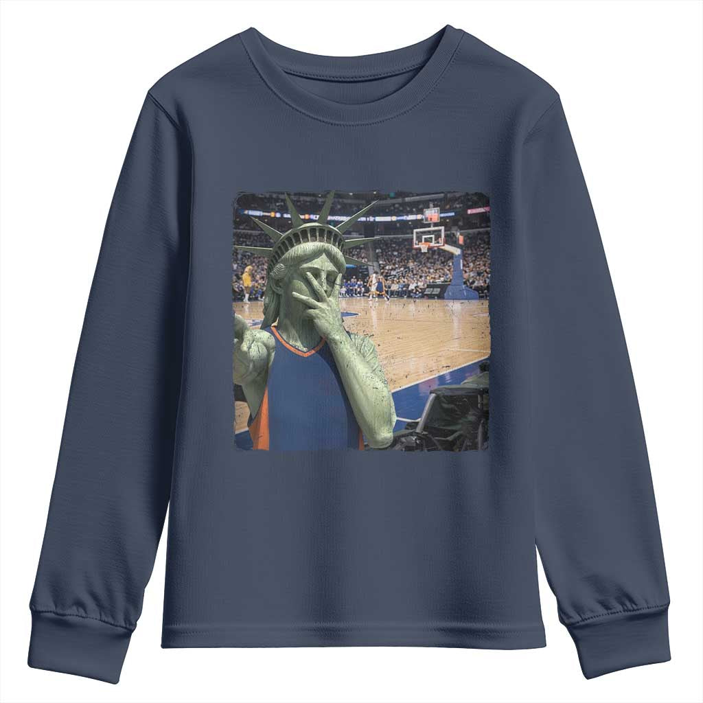Funny Statue Of Liberty Basketball Selfie Graphic Youth Sweatshirt TS12 Navy Print Your Wear
