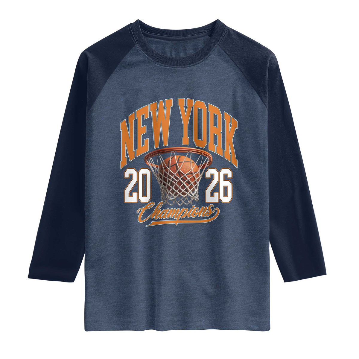 Vintage New York Champions 2026 Raglan Shirt Hoops Fan Gift TS12 Heather Denim Navy Print Your Wear