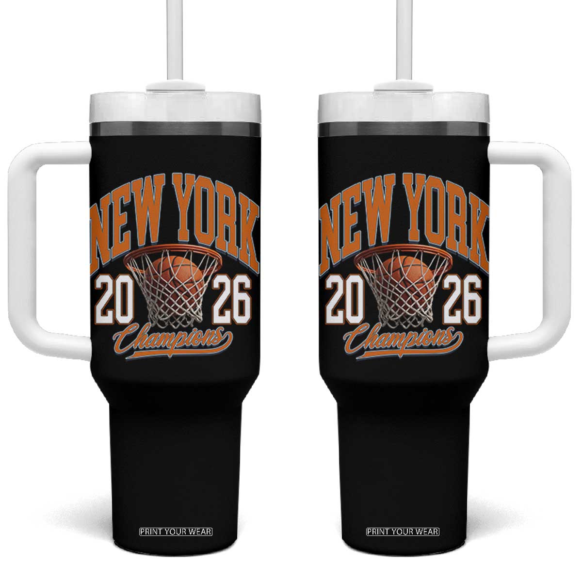 Vintage New York Champions 2026 Tumbler With Handle Hoops Fan Gift TS12 One Size: 40 oz Black Print Your Wear