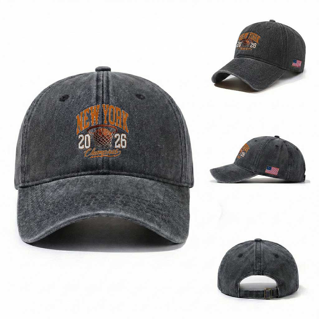 Vintage New York Champions 2026 Washed Cotton Baseball Cap Hoops Fan Gift TS12 Washed Cap Universal Fit Dark Gray Print Your Wear