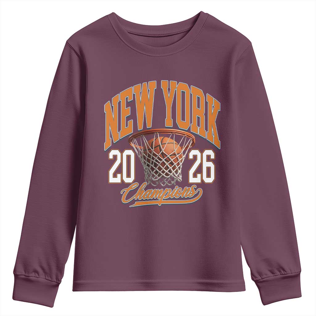 Vintage New York Champions 2026 Youth Sweatshirt Hoops Fan Gift TS12 Maroon Print Your Wear