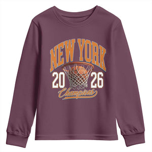 Vintage New York Champions 2026 Youth Sweatshirt Hoops Fan Gift TS12 Maroon Print Your Wear