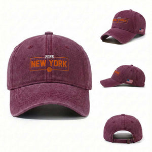 Vintage New York Hoops Pride 2026 Graphic Washed Cotton Baseball Cap TS12 Washed Cap Universal Fit Burgundy Print Your Wear