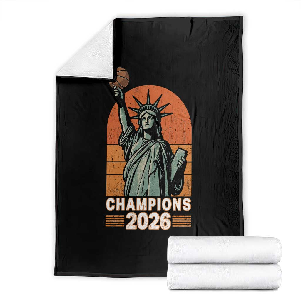 Vintage Statue Of Liberty Basketball Throw Blanket Champions 2026 New York Fan Gift TS12 Black Print Your Wear