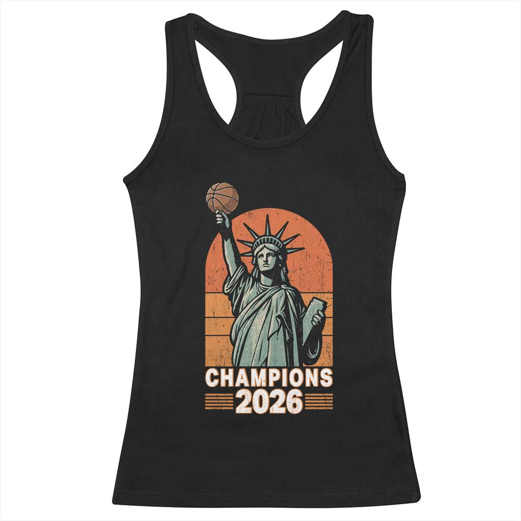 Vintage Statue Of Liberty Basketball Racerback Tank Top Champions 2026 New York Fan Gift TS12 Black Print Your Wear