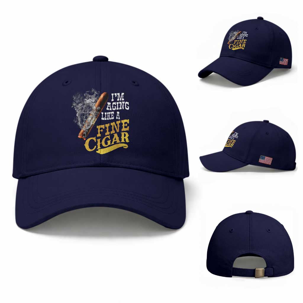 Cigar Lovers Baseball Cap I Am Aging Like A Fine Cigar TS12 Baseball Cap Universal Fit Dark Blue Print Your Wear