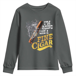 Cigar Lovers Youth Sweatshirt I Am Aging Like A Fine Cigar TS12 Dark Heather Print Your Wear