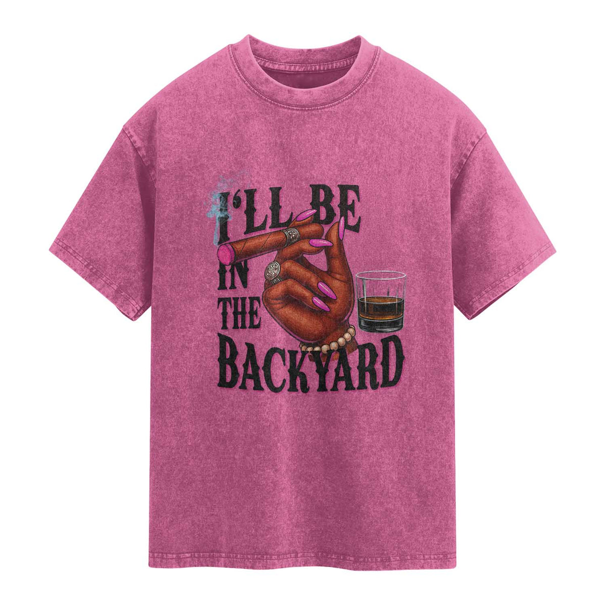 Bourbon And Cigar Lover Washed Cotton T-Shirt I Will Be In The Backyard