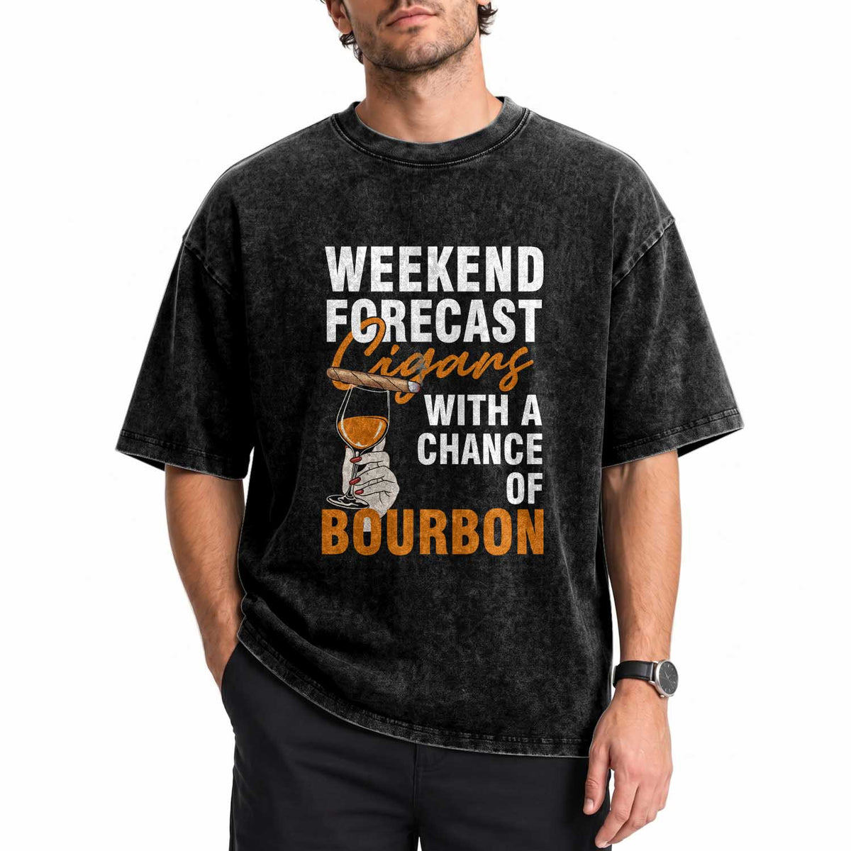 Weekend Forecast Cigars And Bourbon Washed Cotton T-Shirt Gift For Women