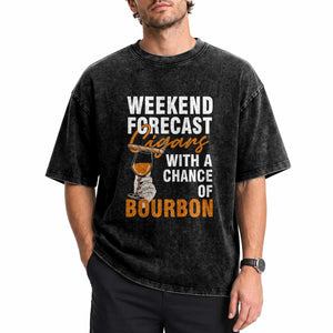 Weekend Forecast Cigars And Bourbon Washed Cotton T-Shirt Gift For Women