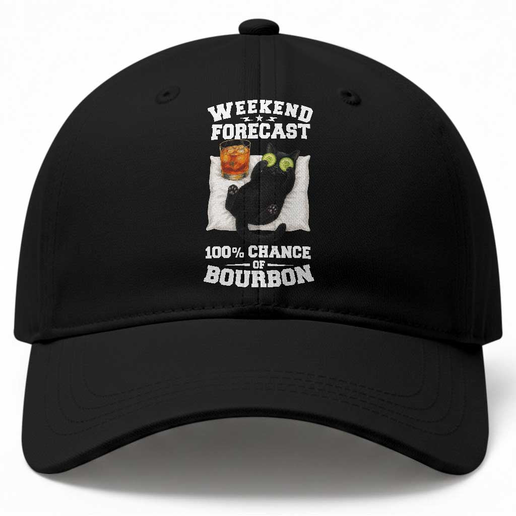 Funny Cat Drinking Baseball Cap Weekend Forecast 100% Chance Of Bourbon TS12 Print Your Wear