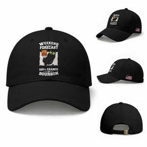Funny Cat Drinking Baseball Cap Weekend Forecast 100% Chance Of Bourbon TS12 Baseball Cap Universal Fit Black Print Your Wear