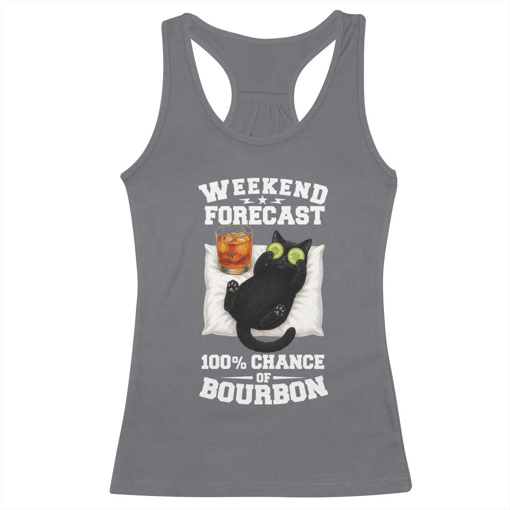 Funny Cat Drinking Racerback Tank Top Weekend Forecast 100% Chance Of Bourbon TS12 Charcoal Print Your Wear