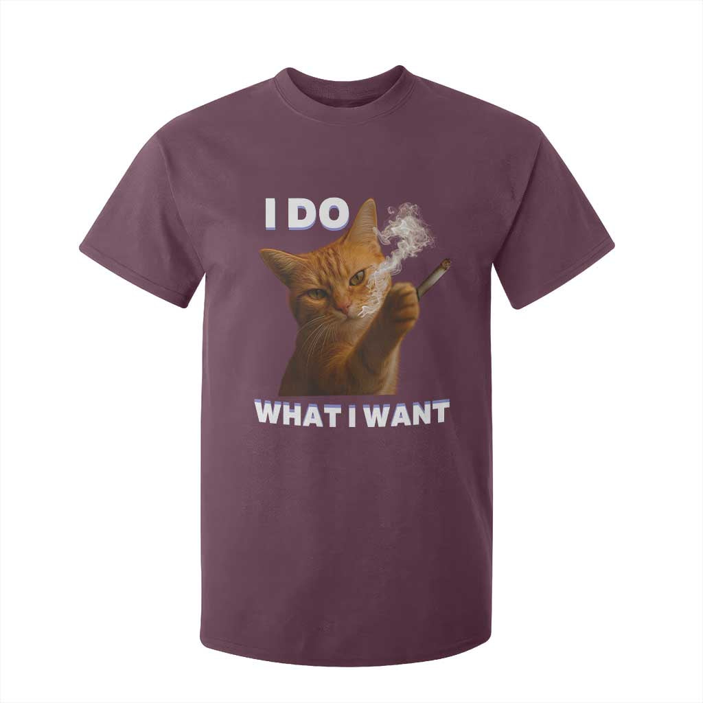 Funny Smoking Cat T Shirt For Kid I Do What I Want Sarcastic Cats Meme TS12 Maroon Print Your Wear