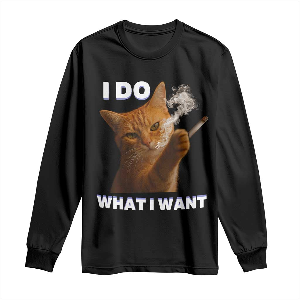 Funny Smoking Cat Long Sleeve Shirt I Do What I Want Sarcastic Cats Meme TS12 Black Print Your Wear