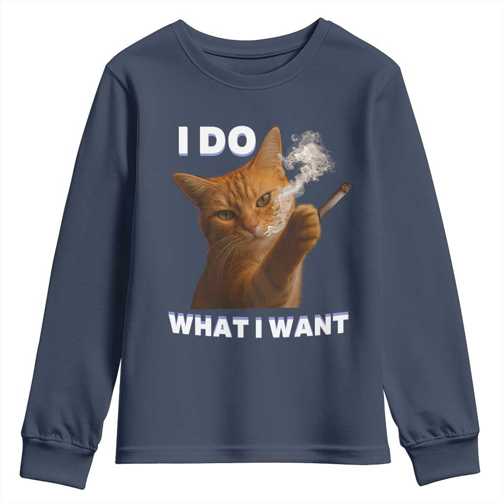 Funny Smoking Cat Youth Sweatshirt I Do What I Want Sarcastic Cats Meme TS12 Navy Print Your Wear