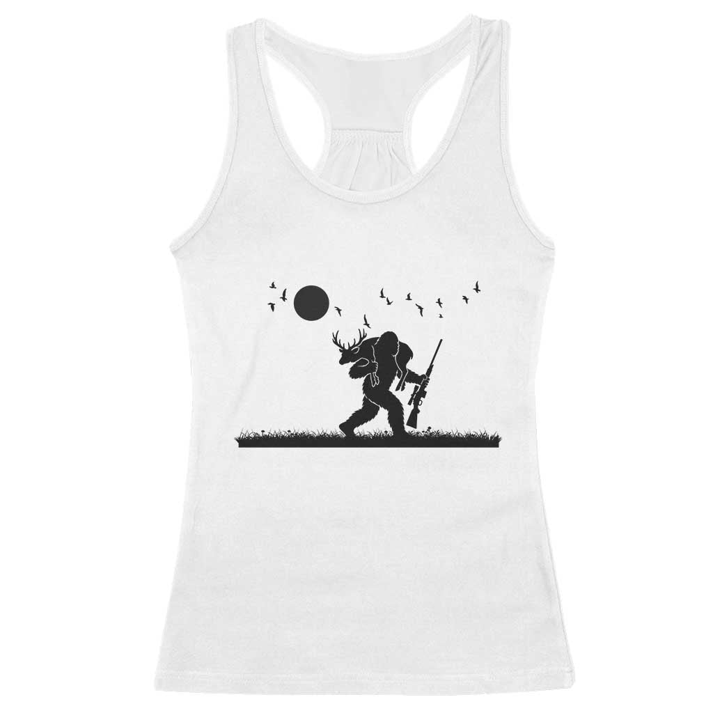 Bigfoot Hunting With Rifle Racerback Tank Top Funny Outdoor Hunter Gift TS12 White Print Your Wear