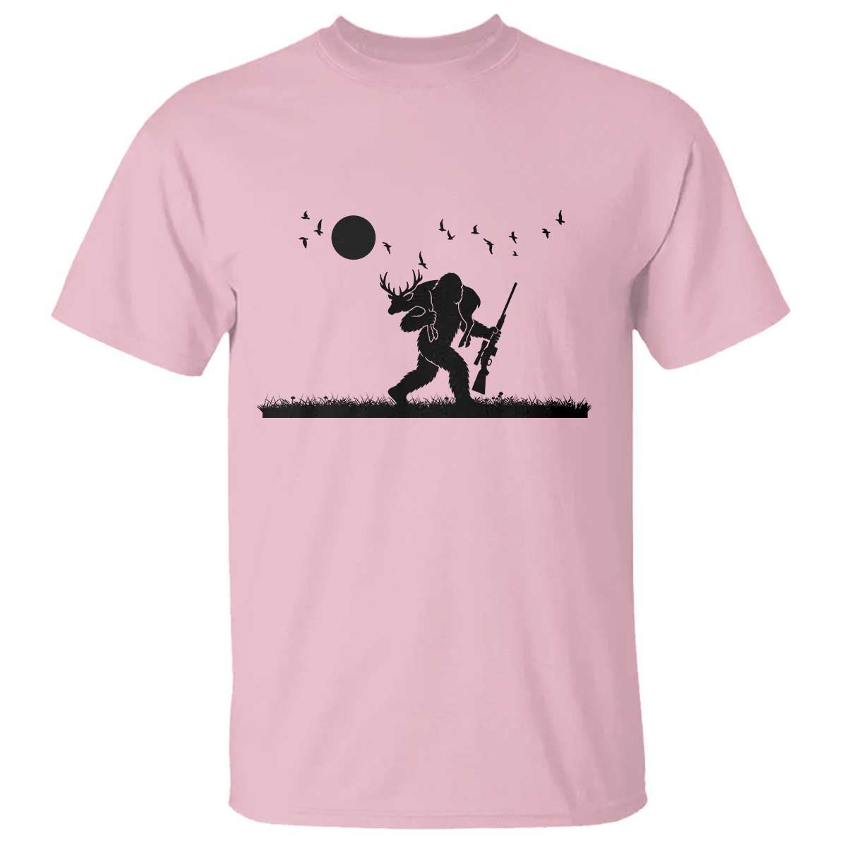 Bigfoot Hunting With Rifle T Shirt Funny Outdoor Hunter Gift TS12 Light Pink Print Your Wear