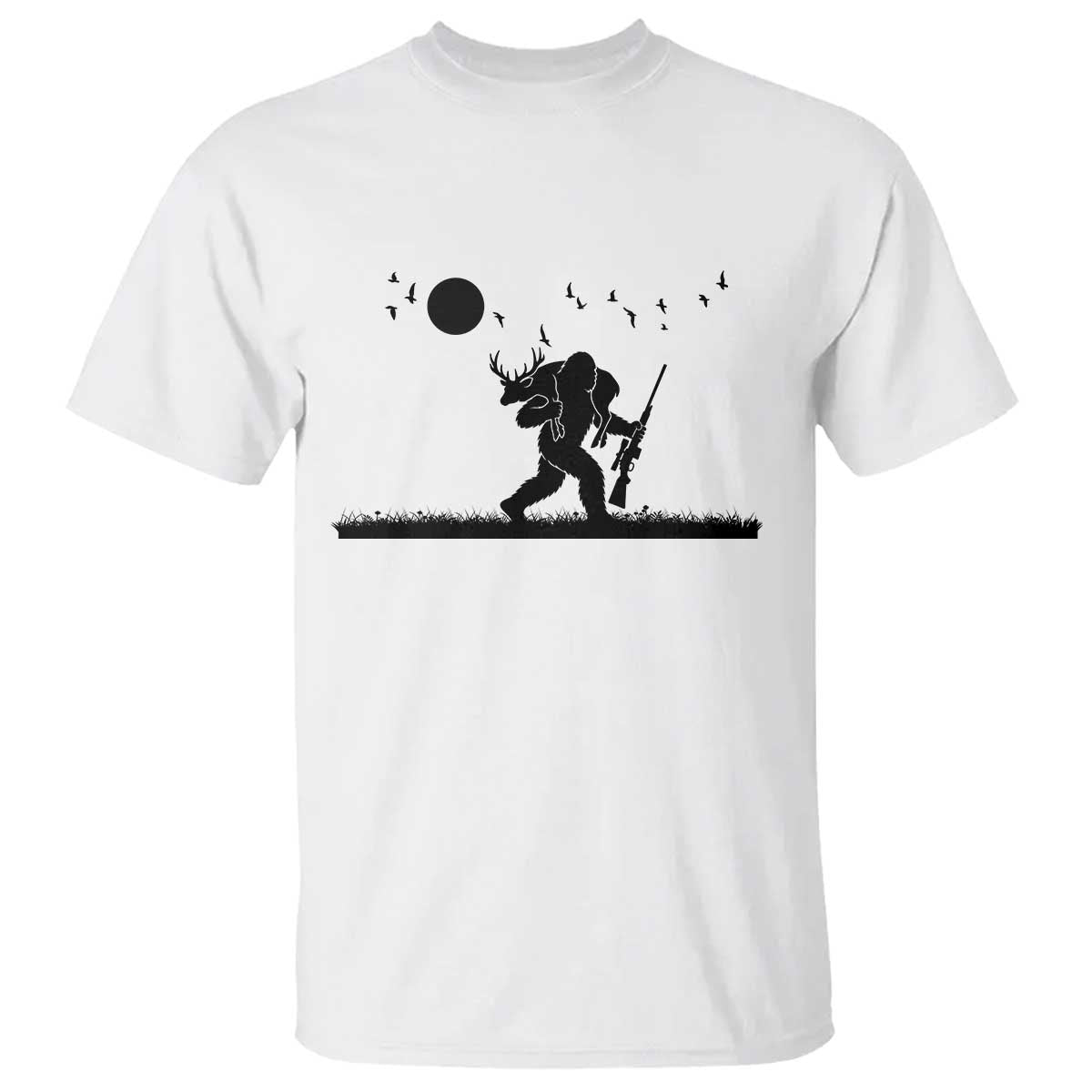 Bigfoot Hunting With Rifle T Shirt Funny Outdoor Hunter Gift TS12 White Print Your Wear