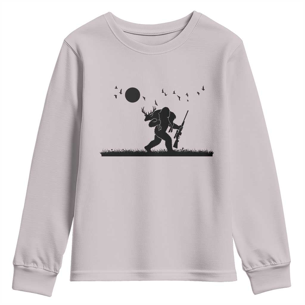 Bigfoot Hunting With Rifle Youth Sweatshirt Funny Outdoor Hunter Gift TS12 Ice Gray Print Your Wear