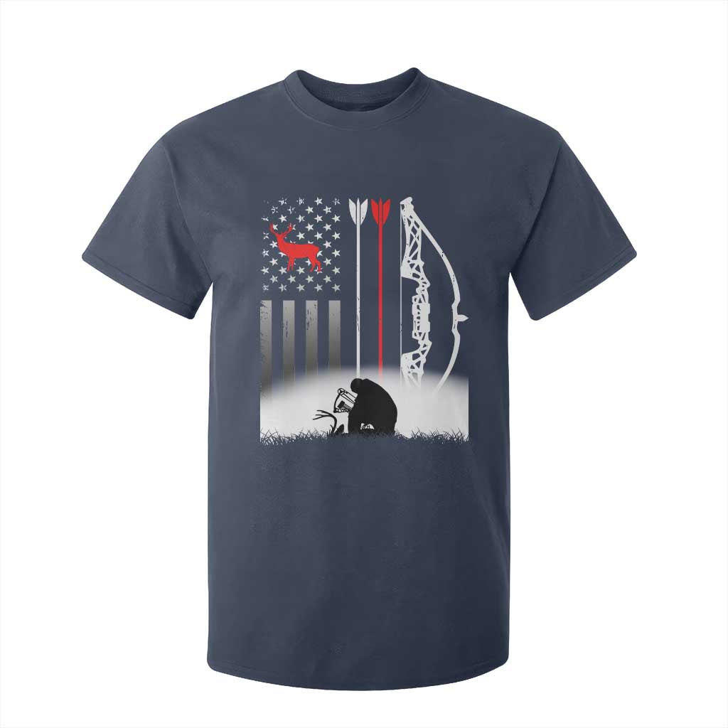 Bow Deer Hunting T Shirt For Kid American Flag Hunter Gift TS12 Navy Print Your Wear