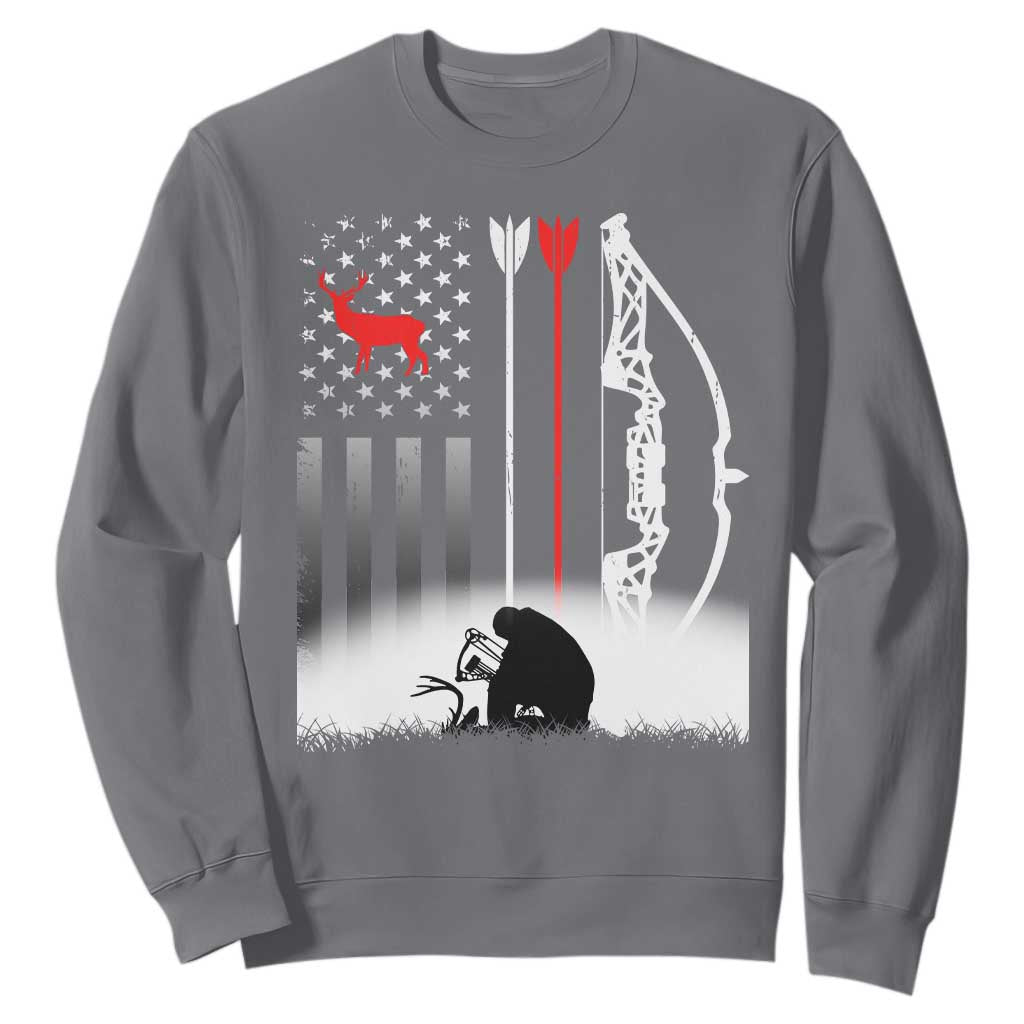 Bow Deer Hunting Sweatshirt American Flag Hunter Gift TS12 Charcoal Print Your Wear