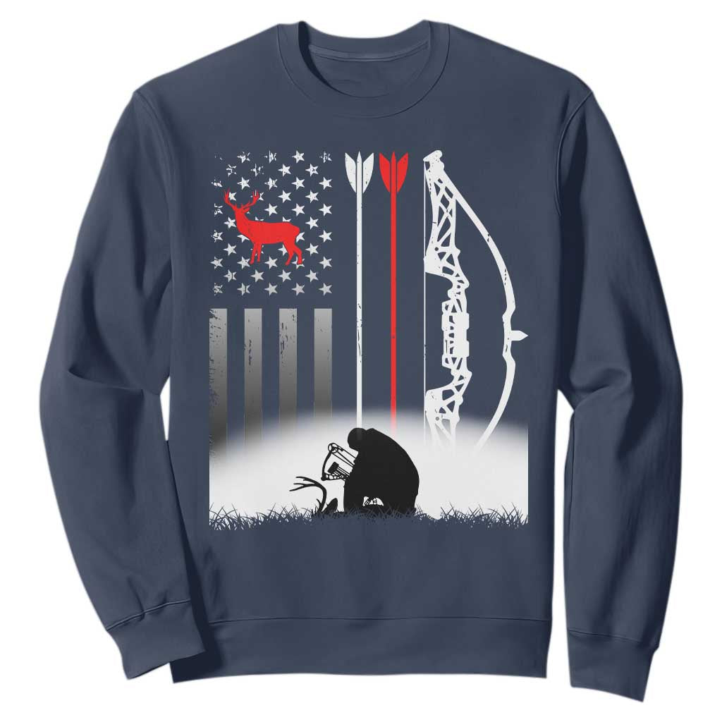 Bow Deer Hunting Sweatshirt American Flag Hunter Gift TS12 Navy Print Your Wear