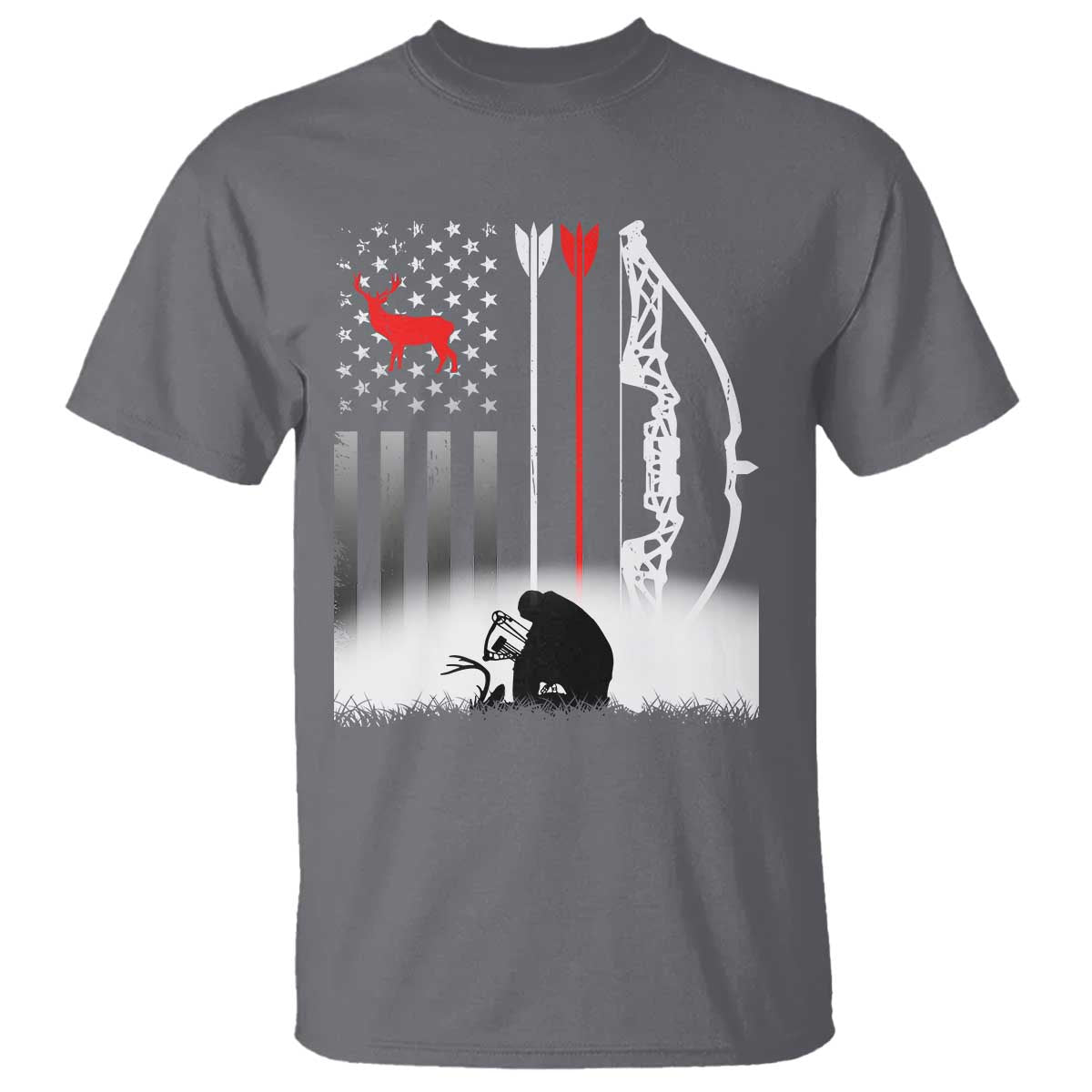Bow Deer Hunting T Shirt American Flag Hunter Gift TS12 Charcoal Print Your Wear