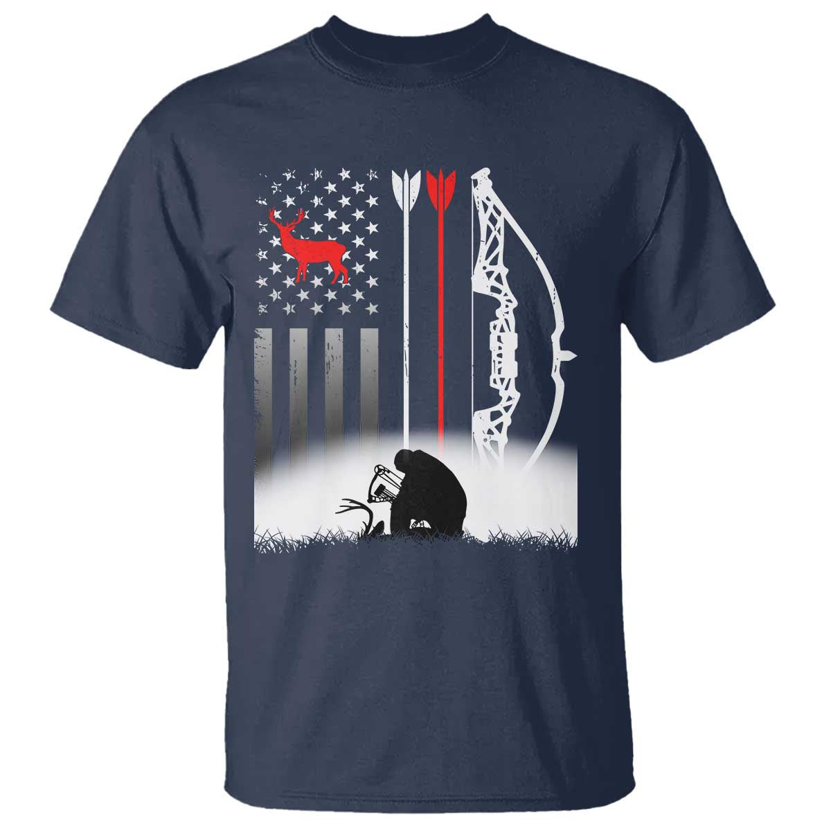 Bow Deer Hunting T Shirt American Flag Hunter Gift TS12 Navy Print Your Wear