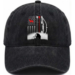 Bow Deer Hunting Washed Cotton Baseball Cap American Flag Hunter Gift TS12 Washed Cap Universal Fit Black Print Your Wear