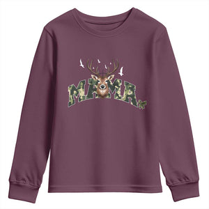 Mama Hunting Life Youth Sweatshirt Deer Head Camo Gift TS12 Maroon Print Your Wear