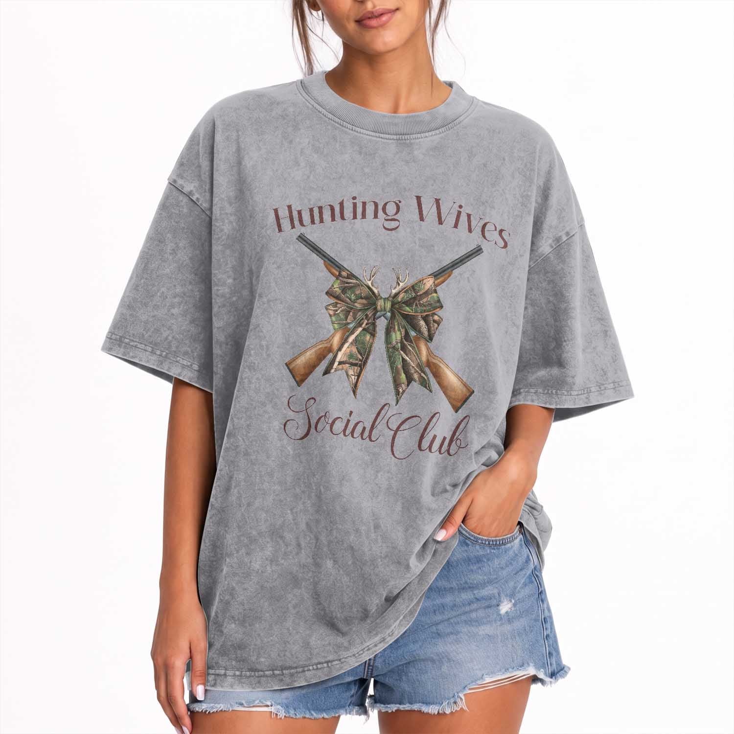 Funny Hunter Wife Washed Cotton T-Shirt Hunting Wives Social Club