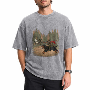 Funny Skeleton Riding Labrador Hunting Washed Cotton T-Shirt Gift For Hunter