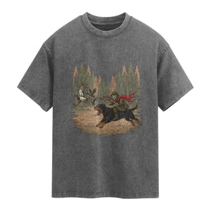 Funny Skeleton Riding Labrador Hunting Washed Cotton T-Shirt Gift For Hunter