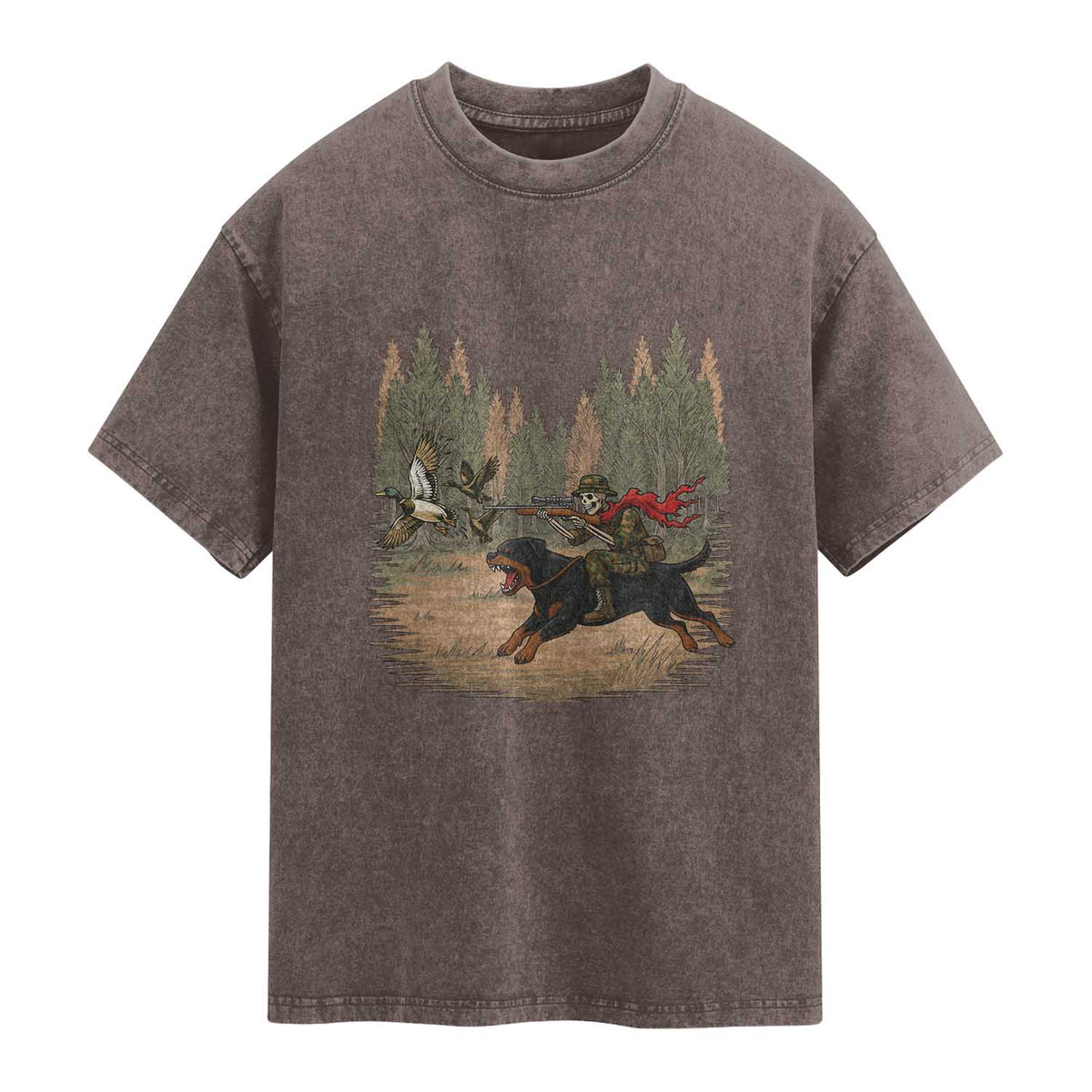 Funny Skeleton Riding Labrador Hunting Washed Cotton T-Shirt Gift For Hunter