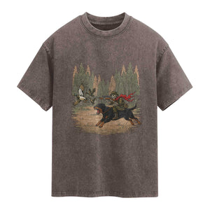 Funny Skeleton Riding Labrador Hunting Washed Cotton T-Shirt Gift For Hunter