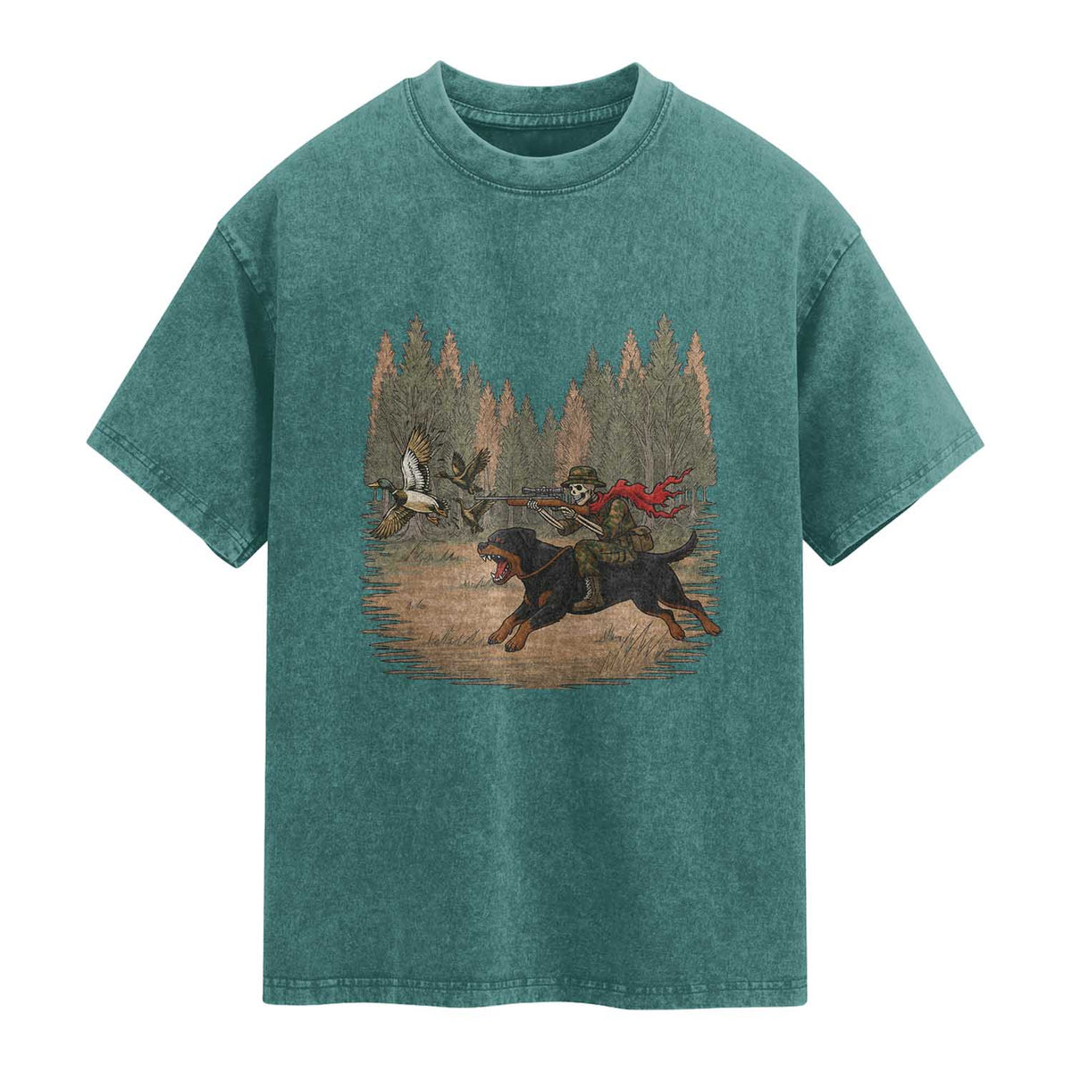 Funny Skeleton Riding Labrador Hunting Washed Cotton T-Shirt Gift For Hunter